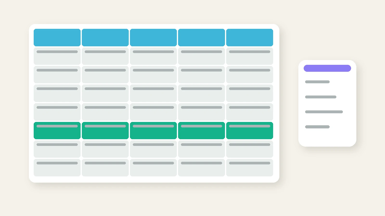 Esquema ilustrativo. Calendario de cuatro semanas devuelto por un asistente con la línea de totales de la semana 3 marcada.